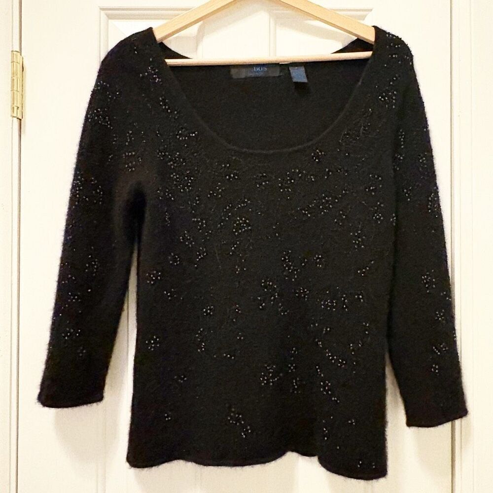 Iris Cashmere Beaded Sweater Size Small Black